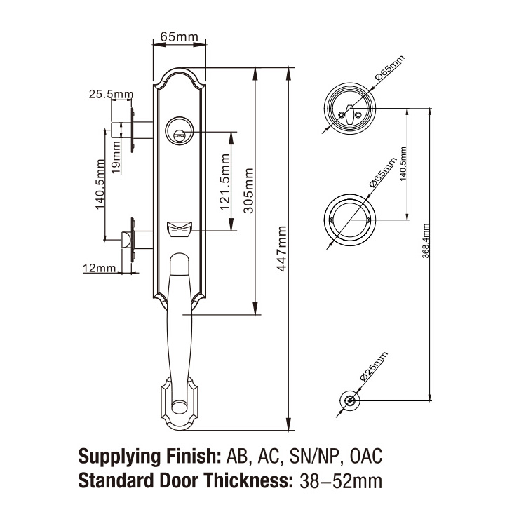 Seguridad de aleación de zinc fuera de la puerta de hardware de la puerta. Cerraduras y asas