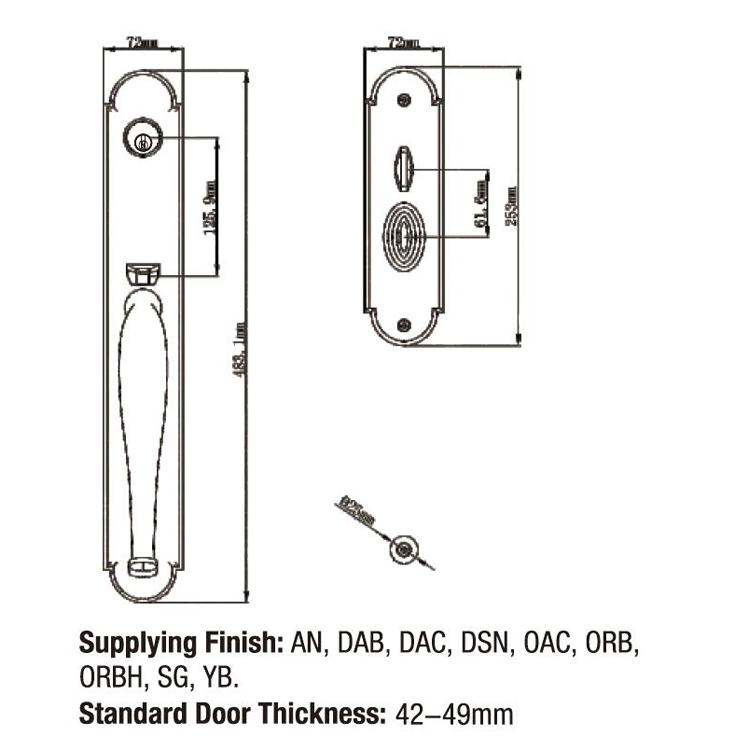Tipos de pestillo de puerta de seguridad de aleación de zinc sólido negro Tiradores de puerta de entrada