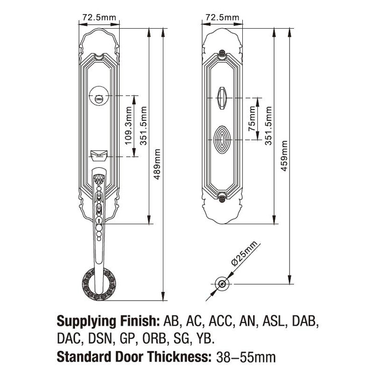Manija de un solo cilindro de aleación de zinc PVD OEM con manija de puerta de palanca para función de entrada