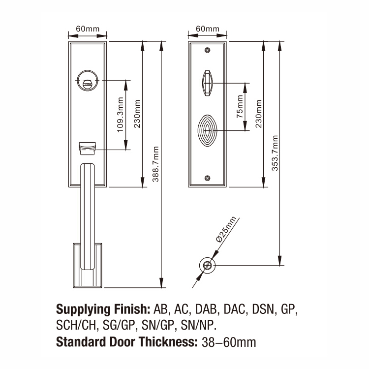 Cerradura de manija de puerta de entrada de aleación de zinc DAB de estilo americano con placa