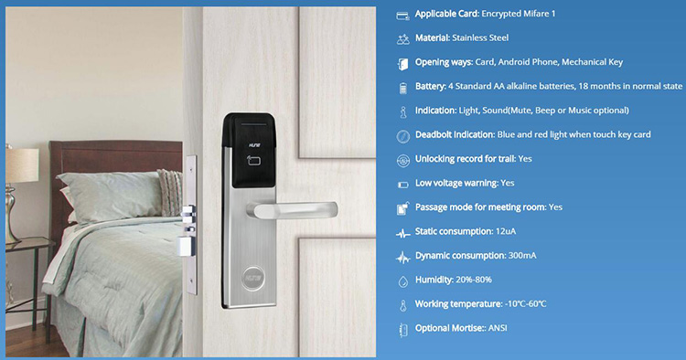 Acero inoxidable Best Security Popular Electronic Keyless Key Tarjeta de llave de deslizamiento RFID Bloqueo de puertas de hotel con software de gestión