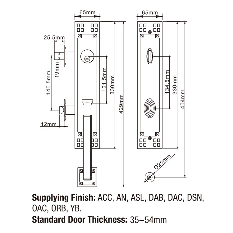 Cerradura de paso de hardware de puerta exterior de baño sin llave de aleación de zinc sólido ASL