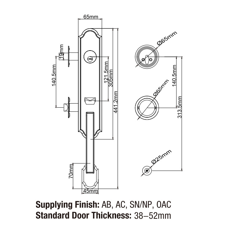 SNP La cerradura de la puerta delantera de Deadbot de aleación de zinc sólido y acero inoxidable establece las perillas de las puertas exteriores
