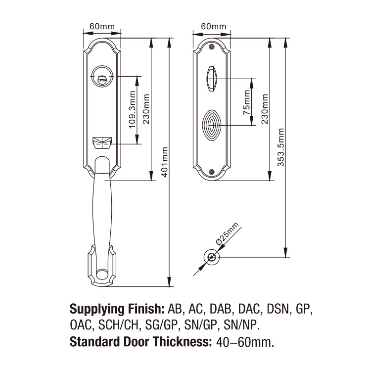 Cerradura de puerta de la manija del apretón del cilindro del solo cilindro de la aleación del cinc del SN para la puerta exterior